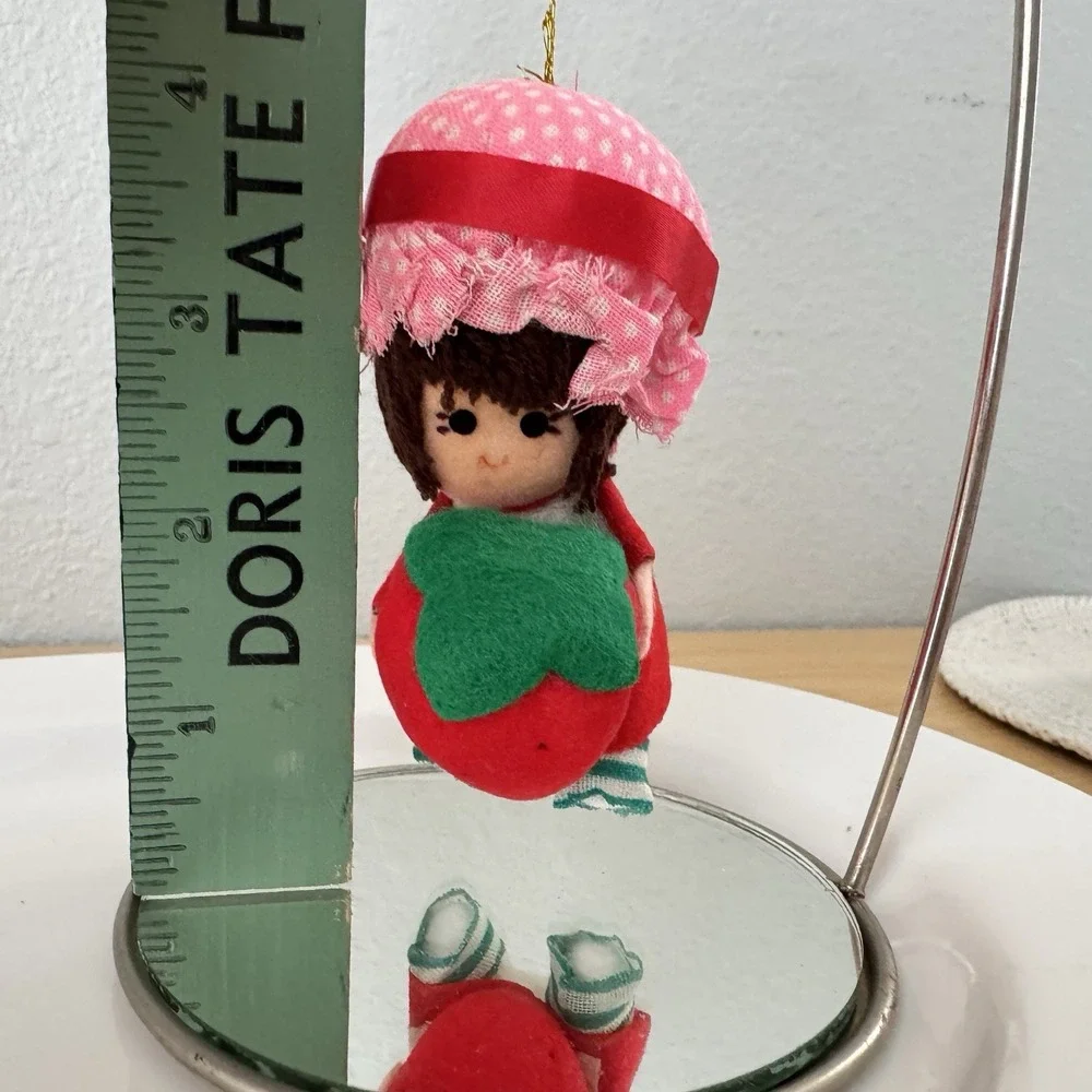 Vtg Strawberry Shortcake? Dolls Christmas Ornament Plush Felted Yarn Hair Kitsch